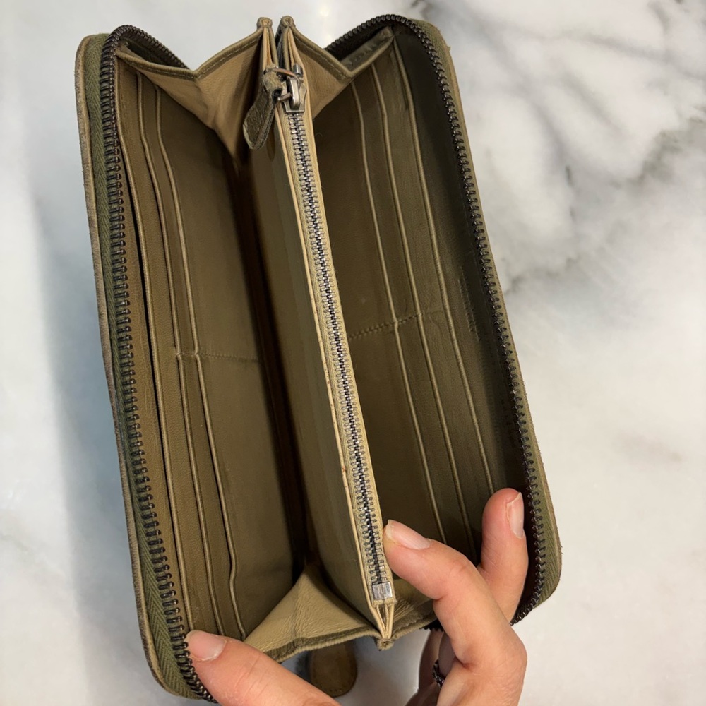 Bottega Veneta Intrecciato Zip Around Wallet Olive Taupe Woven Leather Italy - Picture 8 of 10
